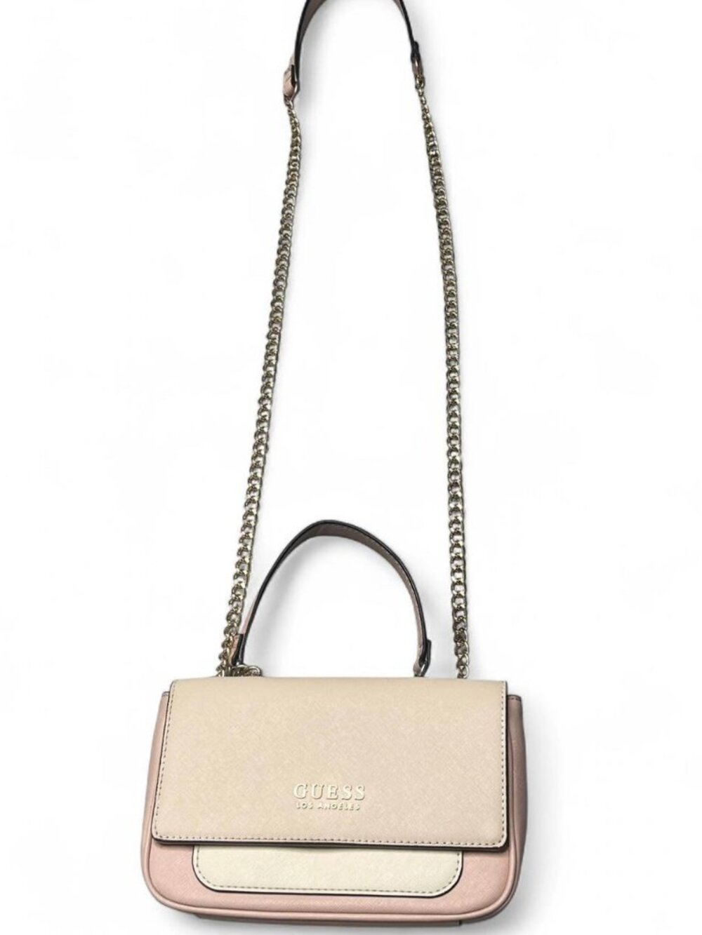 Guess Convertible Holly Color Pink Block Shoulder Bag with Gold Chains